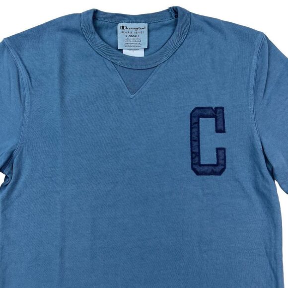 New Champion Men US XS Blue T-Shirt Crew Neck Short Sleeve Sport Casual Logo - Picture 7 of 9